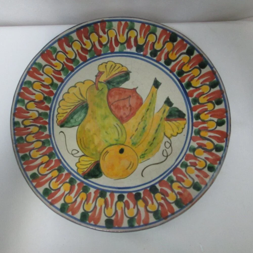 Talavera Vintage large dinner plate platter hand painted fruit Mexico 11